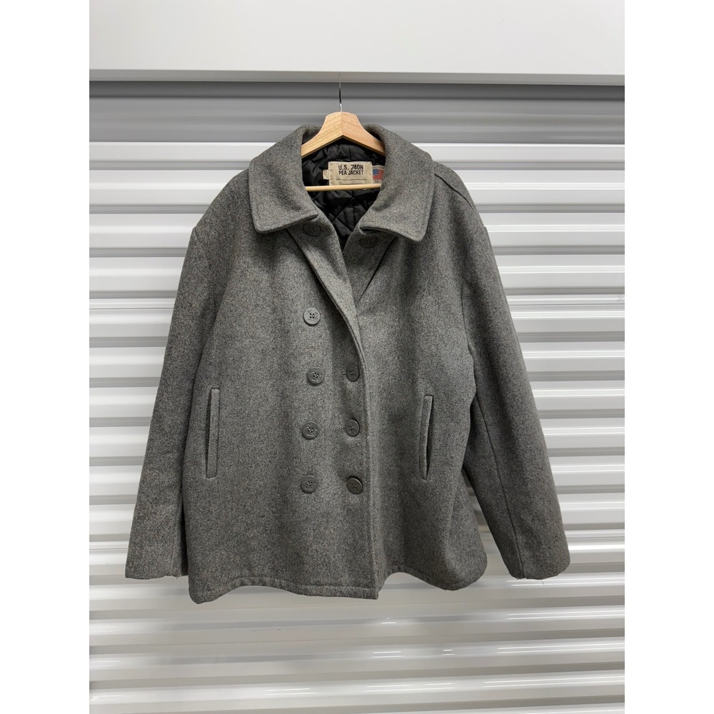 Schott NYC US 740N Pea Jacket Mens 52 Gray Wool Double Breasted Coat Made in USA